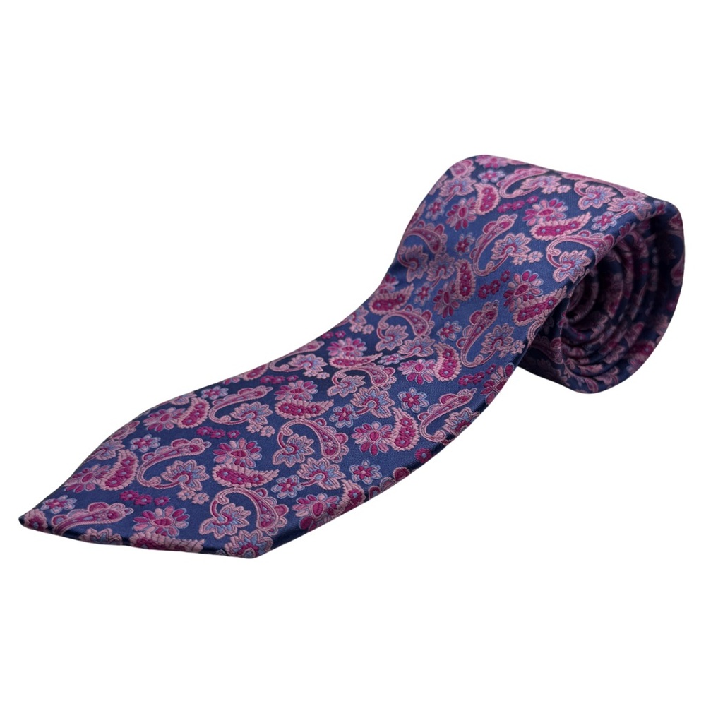 Ben Sherman Silk Tie, Blue & Pink, Made in Italy, Like New